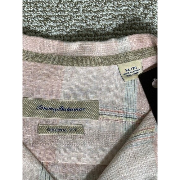 Tommy Bahama 100% Linen Button Down Men’s XL Pink Plaid Short Sleeve Beach Shirt - Picture 3 of 7